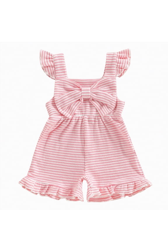 TAmtem Toddler Baby Girl Pink Sleeveless Ruffle Jumpsuit 1T 2T 3T 4T 5T 6T Summer Romper Outfits Short Ruffle Sleeve(Red,2-3 Years)