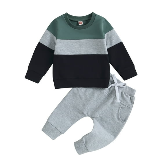 TAmten 12-18 Month Boy Clothes Fall Winter Sweatshirts Long Sleeve Tops Pant 2Pc Sets Tops Joggers Pants Outfit Set(Green,12-18 Months)