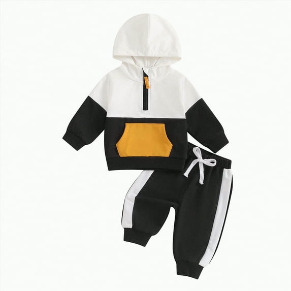 TAmten 12-18 Month Boy Clothes Baby Boy Fall Winter Clothes Outfits Hooded Long Sweatshirt Pants Set Toddler Clothes(Black,12-18 Months)
