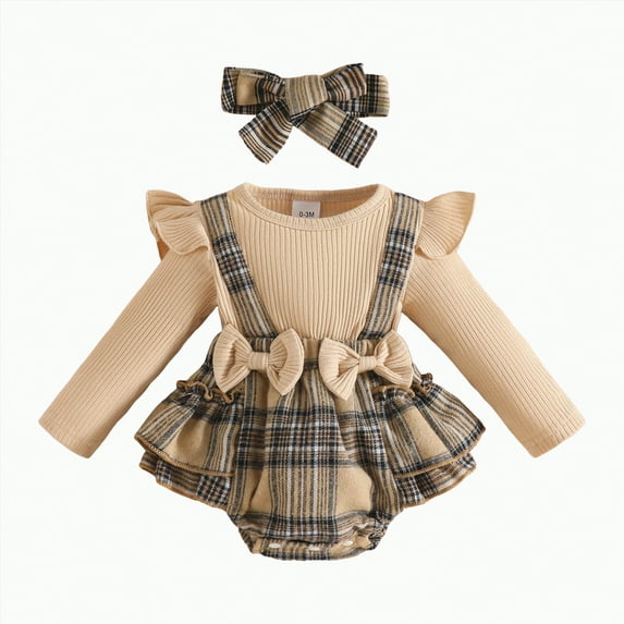 TAmten 18-24 Months Girl Clothing Infant Summer Outfits Set Ruffle Sleeve Romper and Floral Longs with Headband(Brown,0-3 Months)