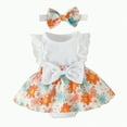 thumbnail image 1 of TAmten 18-24 Months Girl Clothing Baby Girl Summer Clothes Ruffle Sleeve Romper+Peach Bloomer Long+Headband 3Pcs Outfit(White,0-3 Months), 1 of 8