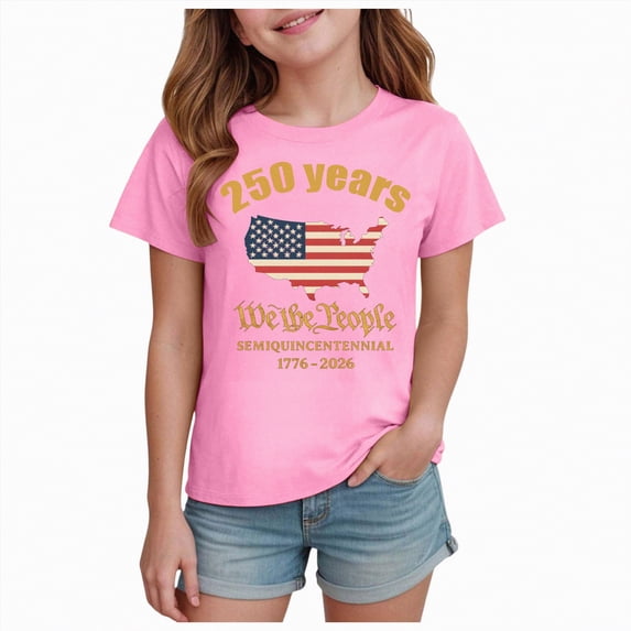 TAmten 250th Anniversary USA Shirt for Kids, 1776-2026 USA July 4th Tshirts for Girls Boys Independence Day Tops(Pink,2-3 Years)