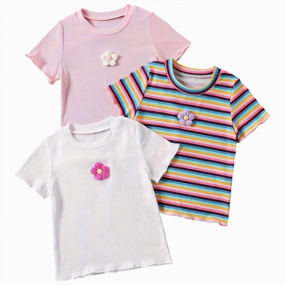 TAmten 3 Pack Toddler Girls Shirts Short Sleeve Shirt for Girls Tees Kids Tshirts Clothes Summer Tops T-Shirt(Pink,7-8 Years)