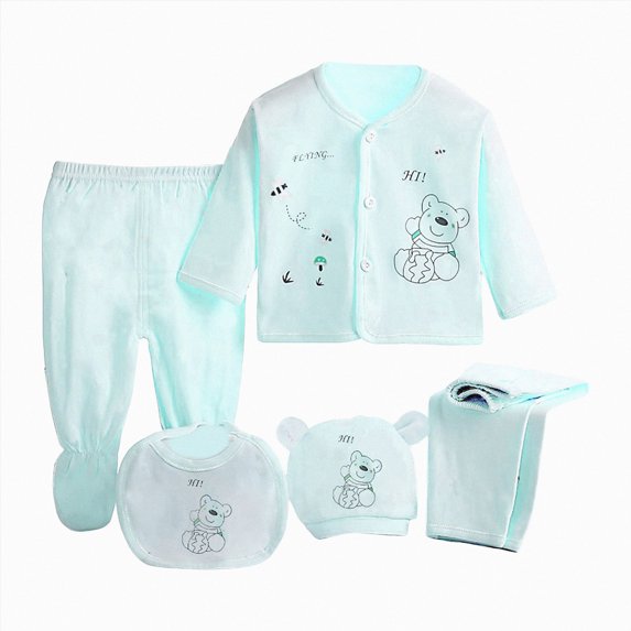 TAmten 5PCS Newborn 0-3M Boys Girls Baby Cotton Clothes Tops Hat Pants Suit Outfit Sets OneSize Size 0-3 Months