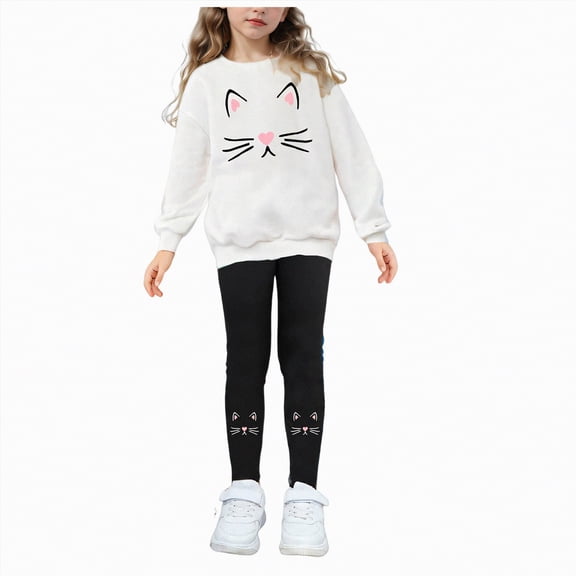 TAmten 6 Year Old Girl Clothes Girls 2 Piece Outfits Long Sleeve Heart Sweatshirt & Flared Pants Fall Clothing Set Size 3-14 Years(White,2#White)