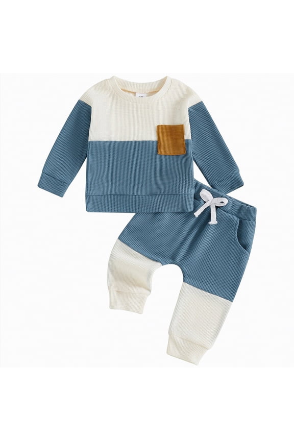 9 Month Baby Boy Clothes Fall Winter Outfits Letter Crewneck Sweatshirt Casual Pants 2Pcs Clothes Set Tops + Joggers Pants Outfit Set(Blue,6-12 Months)