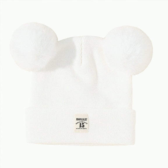 TAmten Baby Beanie Winter Hat with Bear Ear for Infant Toddler Boys Girls Soft Knitted Cap(White,0-36 Months)