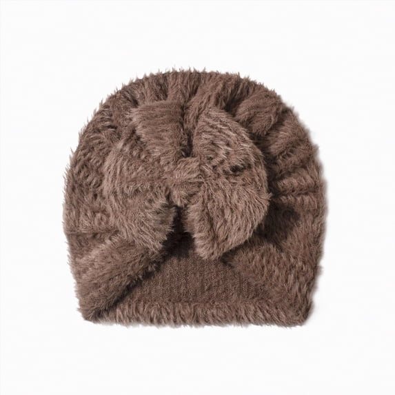 TAmten Baby Bows Newborn Baby Girls Hats Hospital Hat Baby Plush Beanie Infant Big Bow Hats(Coffee,One Size)