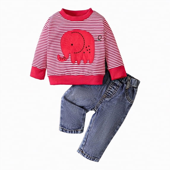 TAmten Baby Boy Clothes 12-18 Months Striped Long Sleeve Sweatshirt and Jogger Pants Set(Red,6-9 Months)