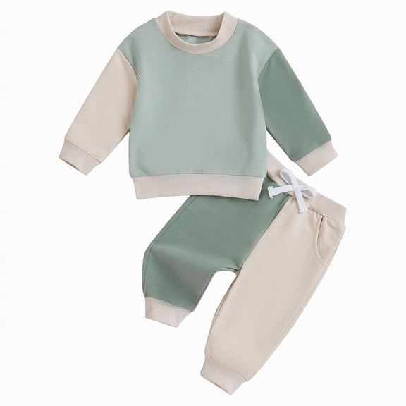 TAmten Baby Boy Clothes 6-12 Months Toddler Baby Boy Fall Clothes Contrast Color Sweatshirt Pants Sets Infant Winter Outfits 6 12 18 24 Months(Light Green,6-12 Months)