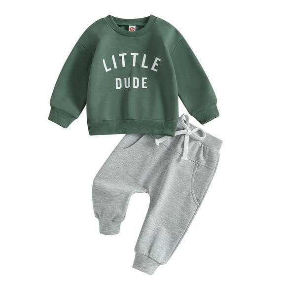 TAmten Baby Boy Clothes 6-9 Months Fall Winter Outfits Letter Crewneck Sweatshirt Casual Pants 2Pcs Clothes Set Cute Toddler Boy Outfits(Green,3-6 Months)