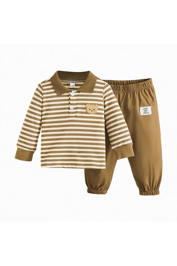 Baby Boy Clothes 6-9 Months Fall Winter Toddler Baby Boy Outfit Stripe Waffle Knit Long Sleeve Sweatshirt Pullover Tops and Pants Set(Khaki,18-24 Months)