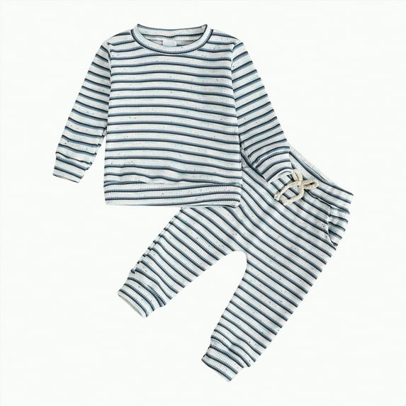 TAmten Baby Boy Clothes Striped Long Sleeve Sweatshirt and Jogger Pants Set(Blue,12-18 Months)