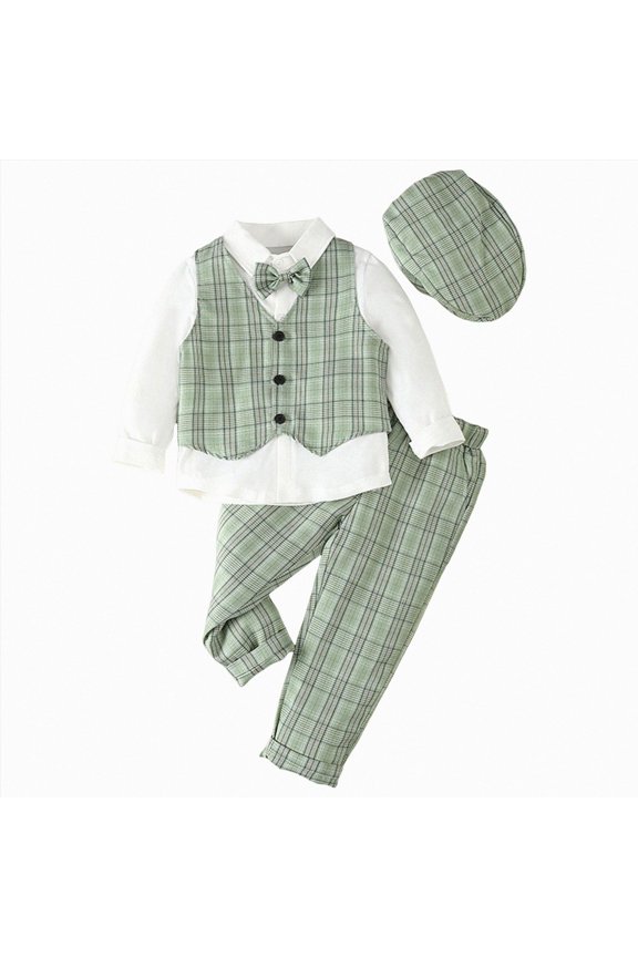 Baby Boy Clothes Outfit Suit Long Sleeve Gentleman Tuxedo Vest Wedding Birthday Party Suit Size 3-4 Years