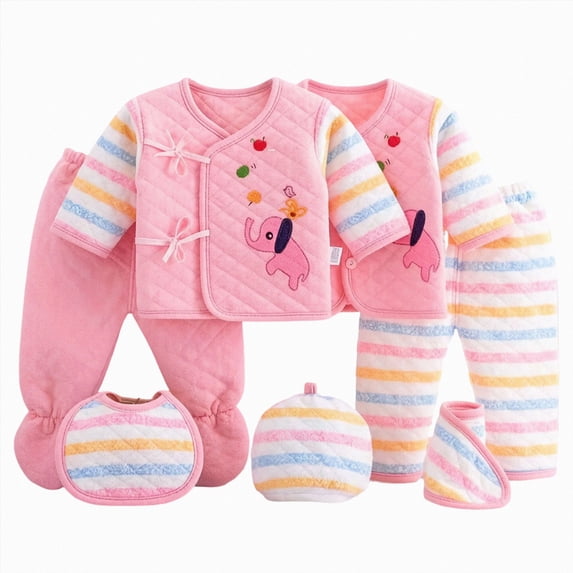 TAmten Baby Boy Gifts Newborn 7PCS Newborn 0-3M Boys Girls Baby Cotton Clothes Bib Tops Hat Pants Bellyband Suit Outfit Sets OneSize Pink ,0-3 Months