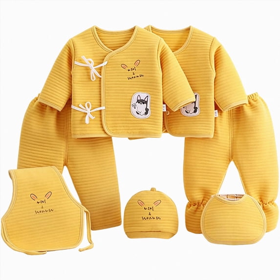 TAmten Baby Boy Outfits 0-3 Months 7PCS Newborn 0-3M Boys Girls Baby Cotton Clothes Bib Tops Hat Pants Bellyband Suit Outfit Sets OneSize Yellow ,0-3 Months