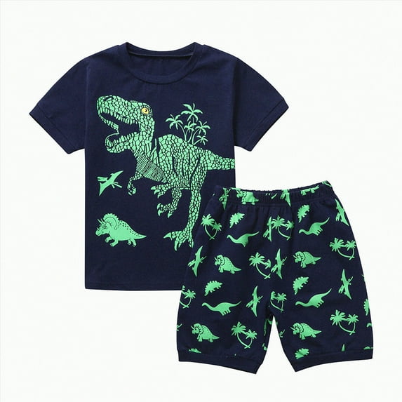 TAmten Baby Boys Clothes Set Dinosaur Print Casual T-Shirt Shorts Set(Navy,4-5 Years)