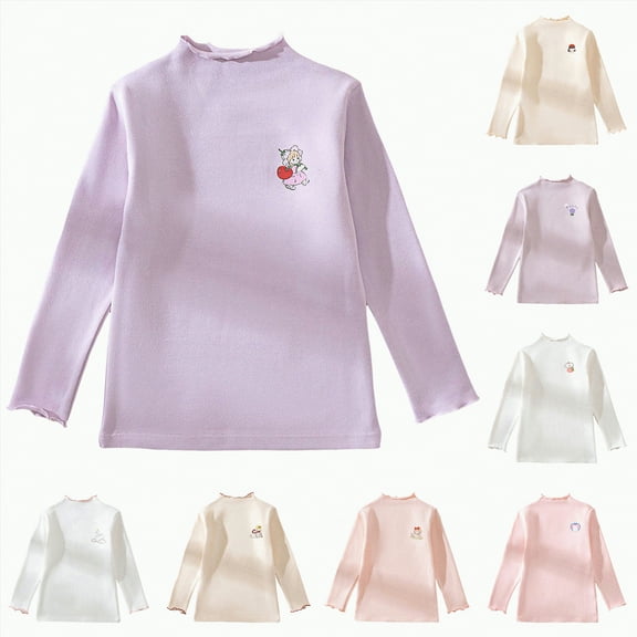 TAmten Baby Girl Clothes 18-24 Months Toddlers Baby Girls Basic Turtleneck T-Shirt Tops Cotton Edge Trim Long Sleeve Strawberry Toddler Girl Clothes(Beige,2-3 Years)