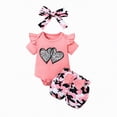 thumbnail image 1 of TAmten Baby Girl Clothes Infant Summer Outfits Set Heart Print Ruffle Sleeve Romper and Floral Shorts with Headband(Pink,6-9 Months), 1 of 4