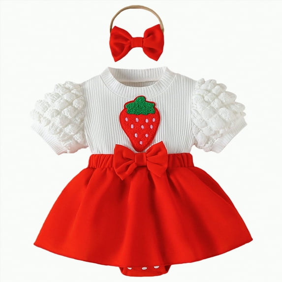 TAmten Baby Girl Clothes Newborn Romper Dress Strawberry Pattern Infant Lace Ruffle Sleeveless Summer Outfits with Headband 0-18 Months(Red,6-9 Months)