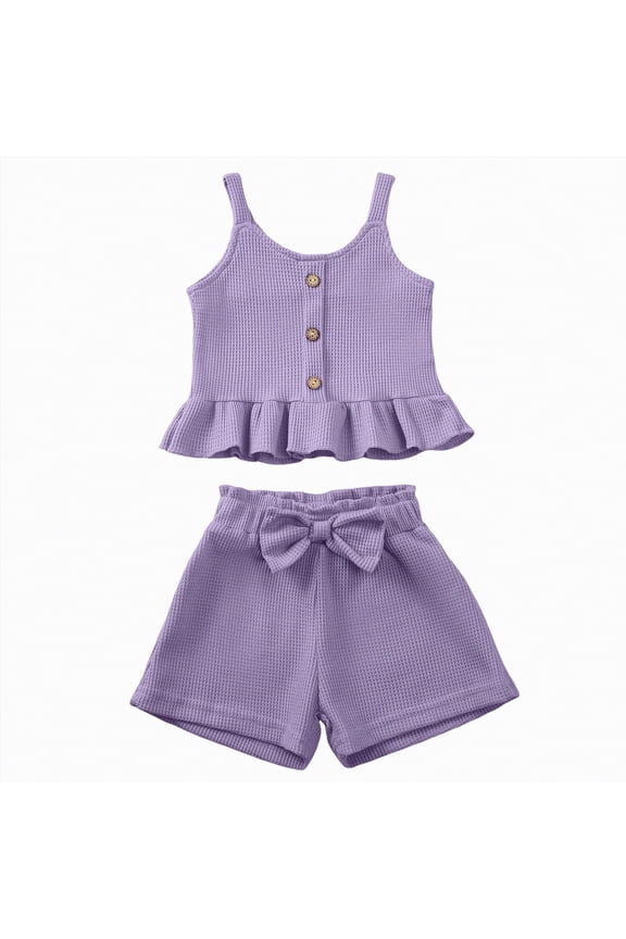 Baby Girl Clothes Toddler Infant Summer Outfit Sleeveless Ruffle Tank Tops and Casual Shorts Set 2 Piece(Purple,12-18 Months)