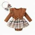 thumbnail image 1 of TAmten Baby Girl Outfits 3-6 Months Baby Girl Summer Clothes Ruffle Sleeve Romper+Peach Bloomer Long+Headband 3Pcs Outfit(Brown,9-12 Months), 1 of 6