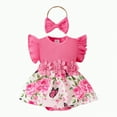 thumbnail image 1 of TAmten Baby Girl Summer Clothes Baby Girl Summer Clothes Ruffle Sleeve Romper+Peach Bloomer Long+Headband 3Pcs Outfit(Hot Pink,6-9 Months), 1 of 9