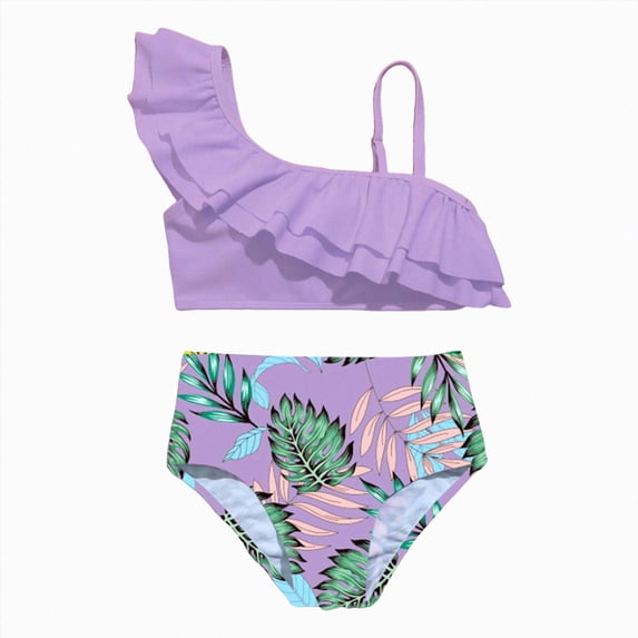 TAmten Bathing Suits Girls Girls' 2 Piece Bikini Swimsuits Adjustable Straps with Chest Pad Girls Bathing Suit Light Purple Size 8-9 Years