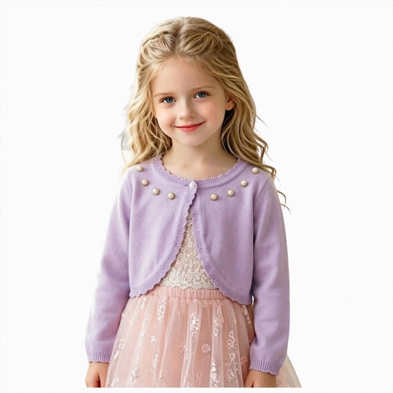 TAmten Black Cardigan With Pockets Girls Bolero Cardigan Sweater Toddler Kids Long Sleeve Button Knit Shrug Cropped Cover Up Jacket Tops Purple,7-8 Years