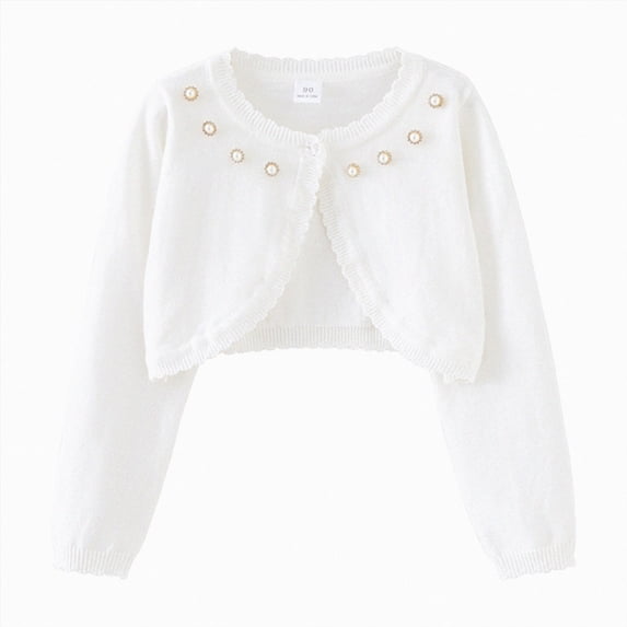 TAmten Black Cardigan With Pockets Girls Bolero Cardigan Sweater Toddler Kids Long Sleeve Button Knit Shrug Cropped Cover Up Jacket Tops White,3-4 Years