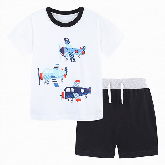 TAmten Boy's 2-8 Years Short Sleeve T-Shirt and Short Outfit Set Dinosaur Car Casual Outfit Cotton Clothing Summer Outfits Sets(White,5-6 Years)