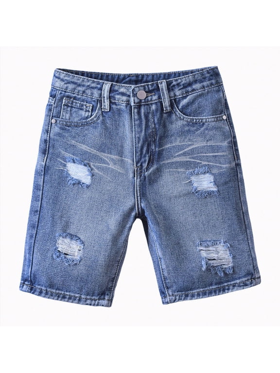 Boy's Slim Fit Stretch Denim Shorts Ripped Skinny Jean Shorts for Boy,Fashion Straight Comfort Waist Short(Dark Blue,13-14 Years)