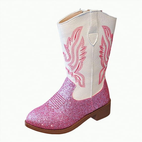TAmten Boys Cowboy Boots Girls Cowgirl Boots Square Toe Boys Boots for Toddler Girl(Light Pink,2)