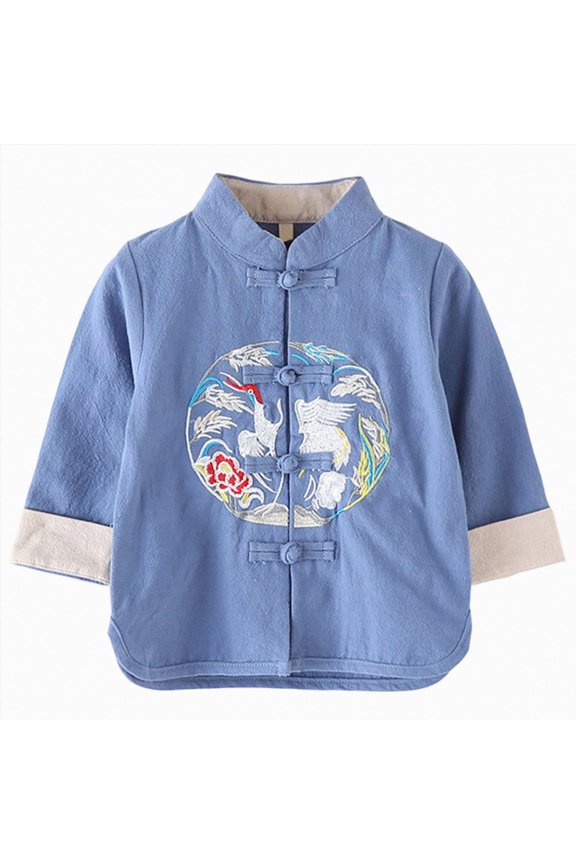 Boys New Year Tang Jacket Size 5-6 Years Traditional Dress Coat Blue