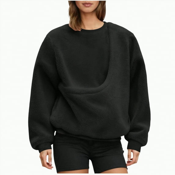 TAmten Cat Pouch Hoodies for Women Kangaroo Pocket Dog Pouch Sweatshirts Pet Carrier Pullover Animal Holder Cute Tops(Black,L)