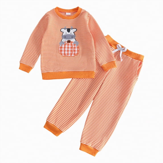 TAmten Cute Newborn Boy Outfits Fall Winter Outfits Letter Crewneck Sweatshirt Casual Pants 2Pcs Clothes Set Toddler Outfit for Boys(Orange,3-4 Years)