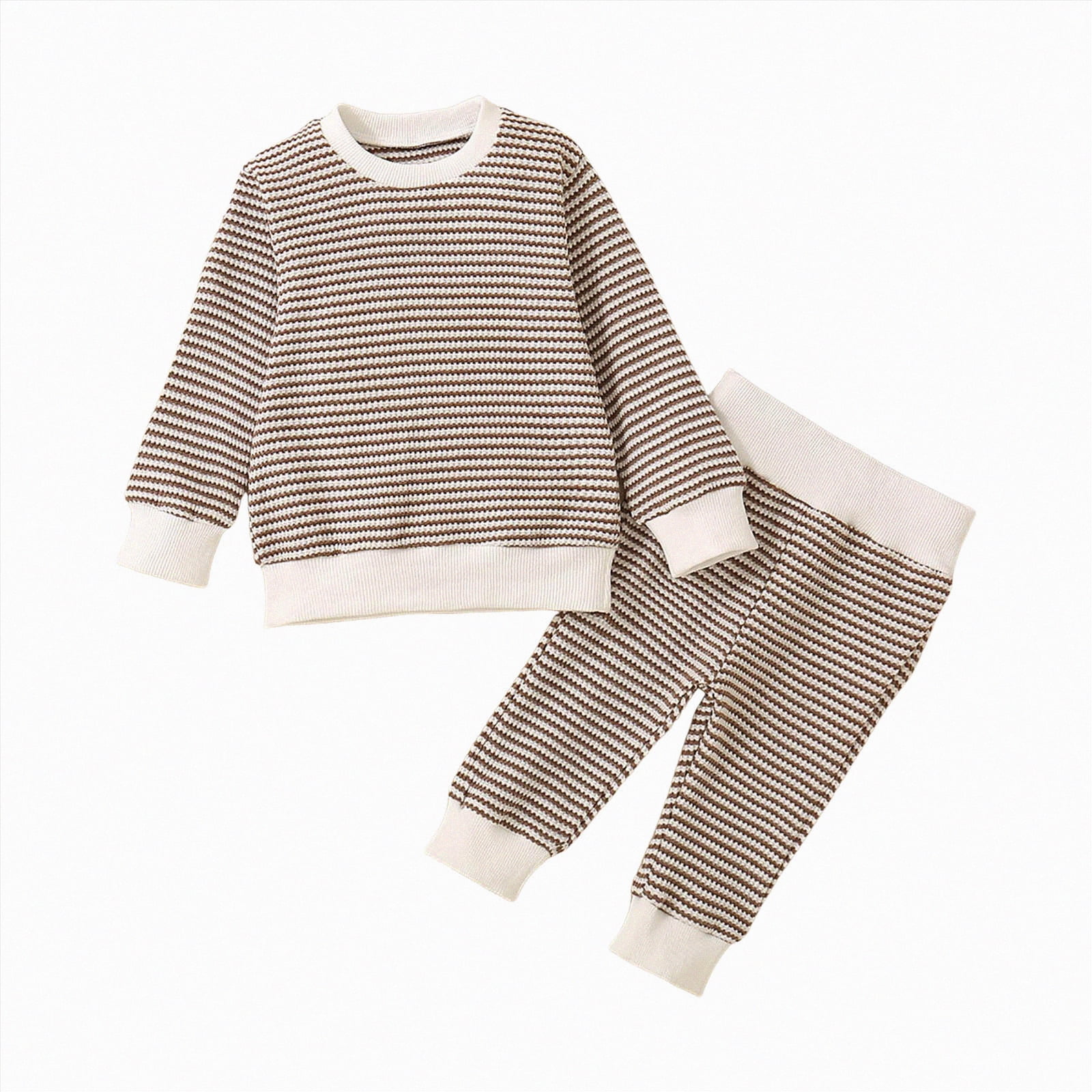 Infant Boy Winter Clothes Set - Waffle Striped Long Sleeve & Pants-583229