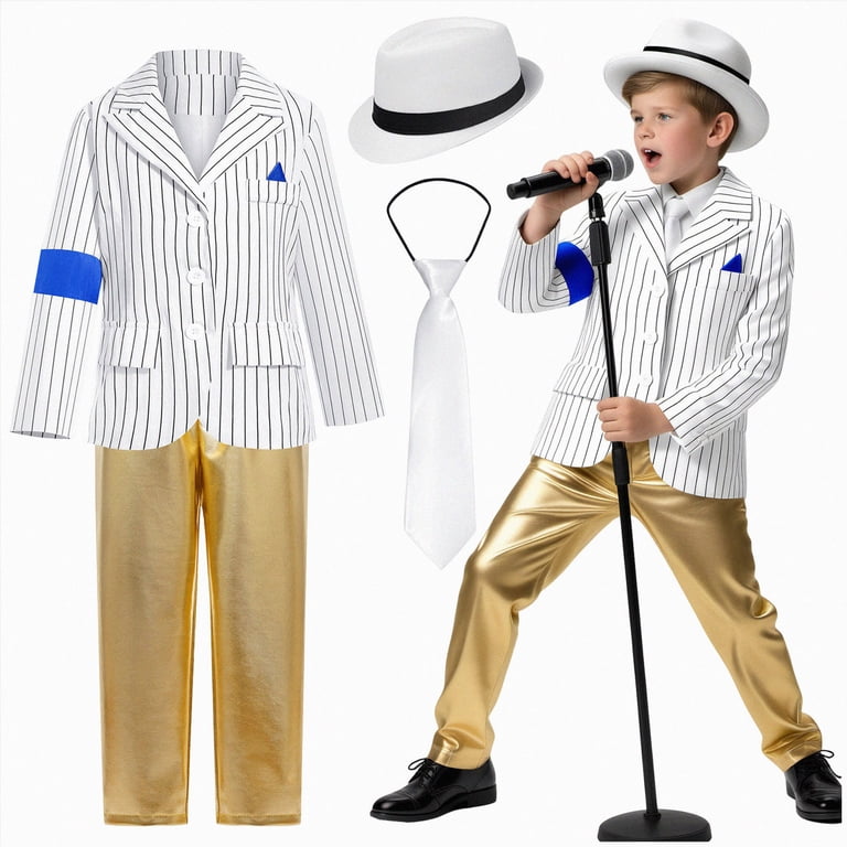 TAmten Dance Outfit 𝐂ostume for Kid, 80s 90s Pop Outfit for Boys Stage 𝐂osplay Halloween Role Play Party Dress Up |Gold 4-5 Years