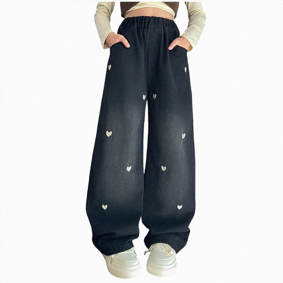 TAmten Girl Clothes Size 10-12 Jeans Girls’Wide Leg Jeans 6-14 Years Trendy Baggy Denim Pants with Elastic Waist Soft Stretch Easy On Off Casual School Playdates