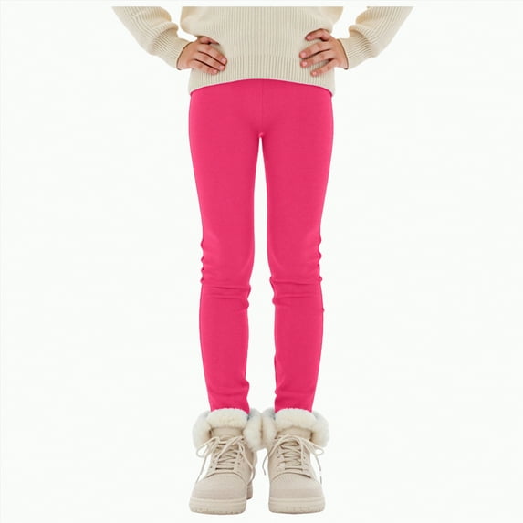TAmten Girl Leggings Size 10-12 Girls Fleece Lined Leggings High Waisted Stretchy Thick Thermal Soft Tights Pants Toddler Kids Cozy Winter Warm Pant(Hot Pink,13-14 Years)
