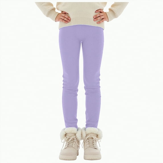 TAmten Girl Pants Size 6 Girls Fleece Lined Leggings High Waisted Stretchy Thick Thermal Soft Tights Pants Toddler Kids Cozy Winter Warm Pant(Light Purple,18-24 Months)