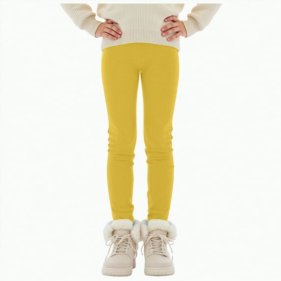 TAmten Girl Pants Size 7-8 Girls Fleece Lined Leggings High Waisted Stretchy Thick Thermal Soft Tights Pants Toddler Kids Cozy Winter Warm Pant(Yellow,3-4 Years)