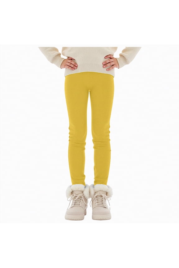 Girl Pants Size 7-8 Girls Fleece Lined Leggings High Waisted Stretchy Thick Thermal Soft Tights Pants Toddler Kids Cozy Winter Warm Pant(Yellow,3-4 Years)