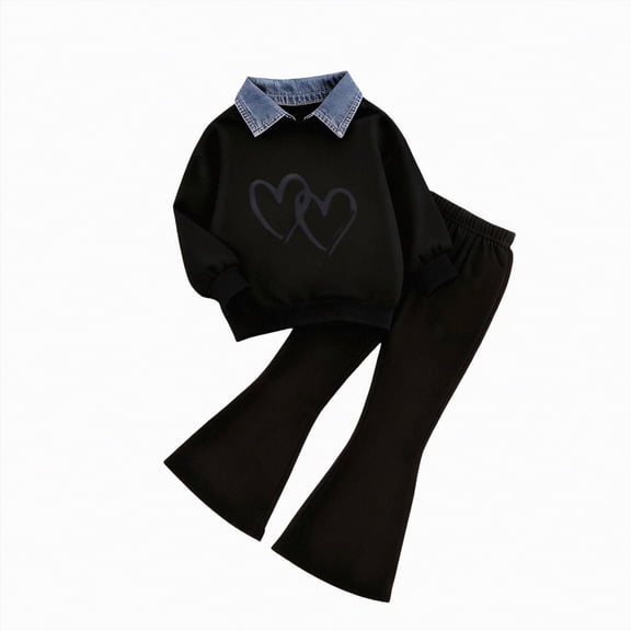 TAmten Girl Set Clothes Girls 2 Piece Outfits Long Sleeve Butterfly Sweatshirt/Hoodie & Flared Pants Fall Clothing Set Size 2-7 Years(J,2-3 Years)