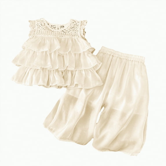 TAmten Girl Summer Clothes Cute Ruffle Tops Dress Shorts Outfits Set Toddler Shirt Shorts Princess Outfit(White,4-5 Years)