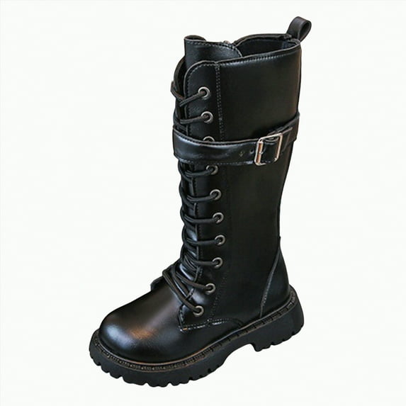 TAmten Girls Black Boots Boys Girls Ankle Boots Lace Up Side Zipper Waterproof Combat Shoes Toddler/Little Kid/Big Kid(Black,10.5)