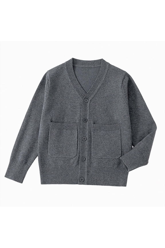 Girls Cardigan Sweater Long Sleeve School Uniform Knit Cardigan Button Sweater Jacket Outwear Dark Gray,2-4 Years