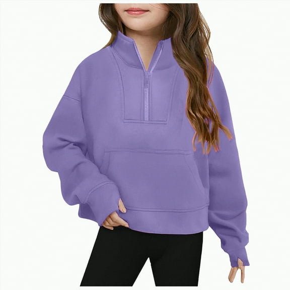 TAmten Girls Half Zip Sweatshirt Long Sleeve Pullover Crop Tops Kids Lightweight Fashion Winter Clothes(Purple,9-10 Years)