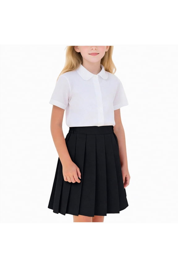 Girls Knee Length Skirts 2-17T | A-Line Uniform Skirts with Undershorts High Waist |Casual Stretchy Skirts Soft Skorts Fashion Clothes for Back to School|Black 6-7 Years