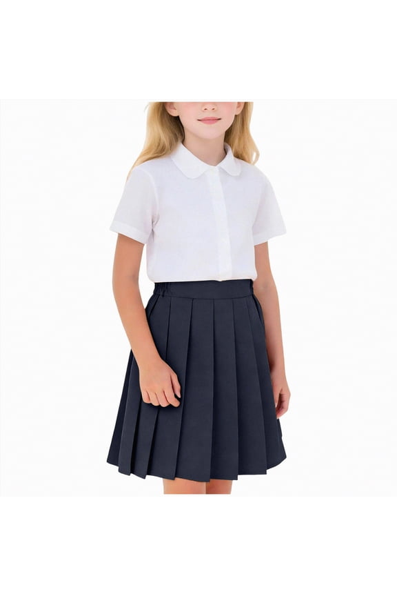 Girls Knee Length Skirts 2-17T | A-Line Uniform Skirts with Undershorts High Waist |Casual Stretchy Skirts Soft Skorts Fashion Clothes for Back to School|Navy 10-11 Years